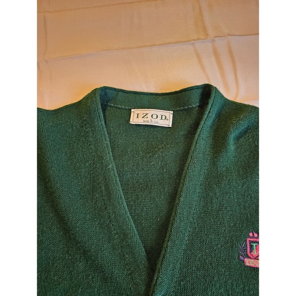 Vintage Izod Men's L Green Acrylic Cardigan Sweater Made In USA I Crest - Picture 5 of 5